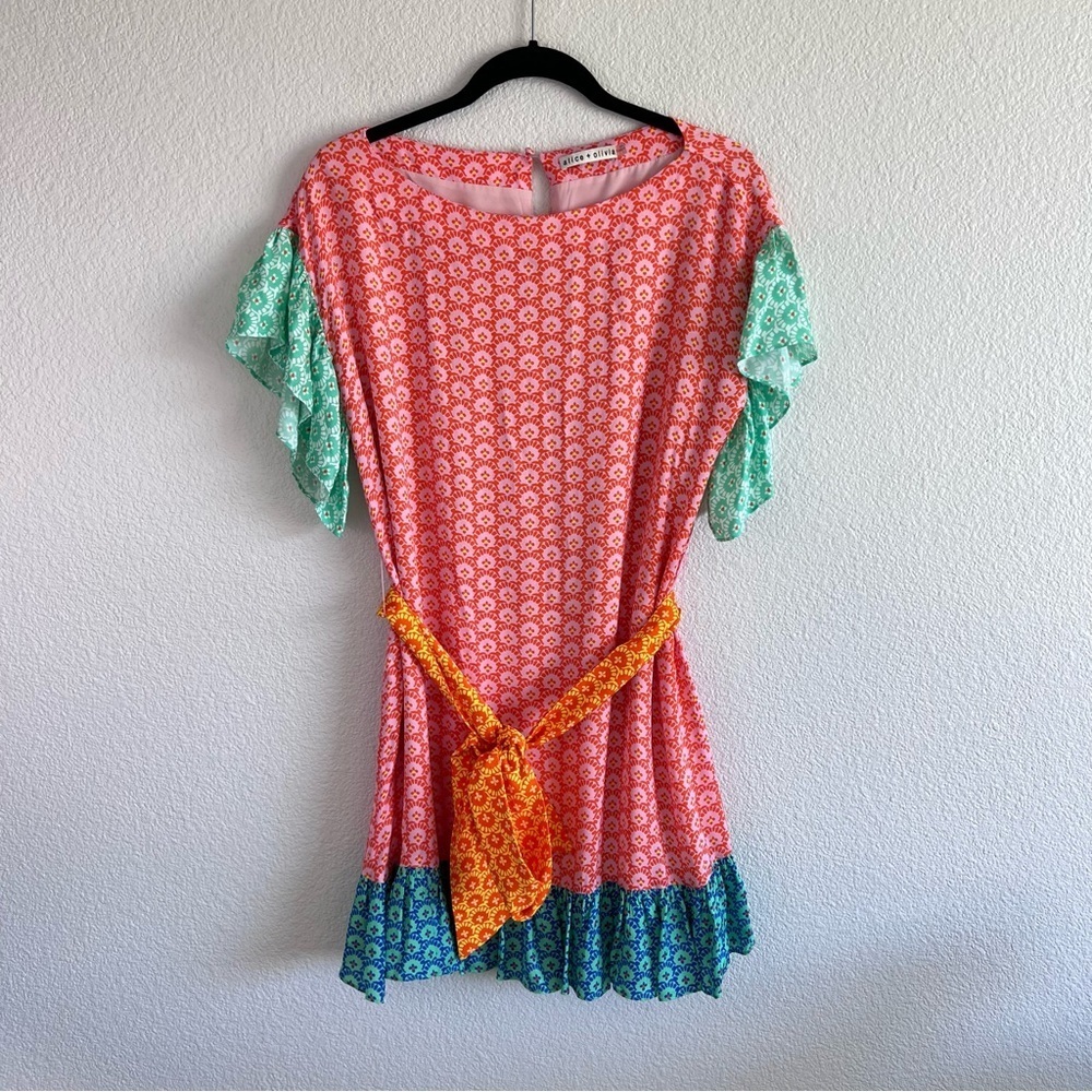 Alice + Olivia Ella Mae Tie Waist Mini Dress‎
